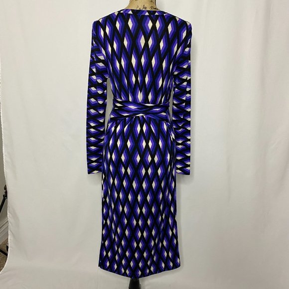 DVF Diane Von Furstenberg Merino Wool Knit Gabel Dress Blue Purple Diamond - Picture 8 of 10